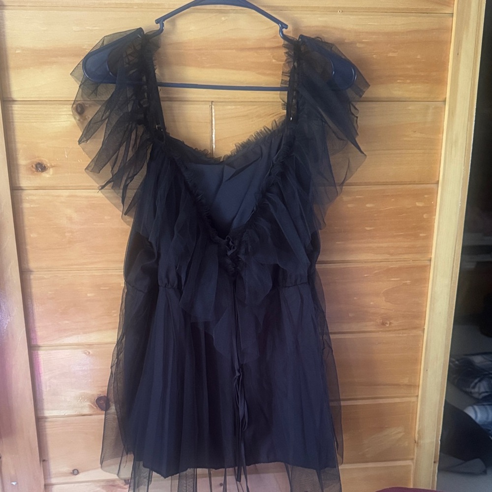 SHEIN Black Sheer Ruffled Blouse